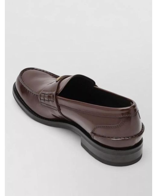 Prada Brown Loafers Round Toe Stitched Detailing Design for men