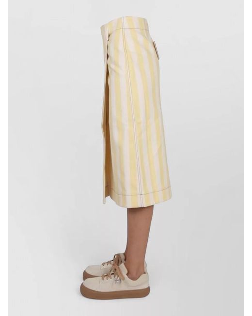 Sunnei Natural High Waisted Striped Wrap Midi Skirt Belt