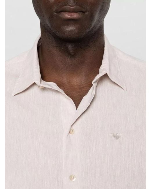 Emporio Armani Pink Linen Blend Shirt Button Collar Cuffs for men
