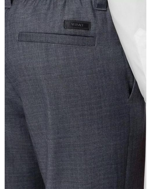 Versace Blue Wool Straight-Leg Trousers for men