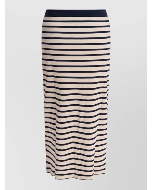 Ines De La Fressange Paris Blue Midi Skirt Straight Silhouette Striped Pattern