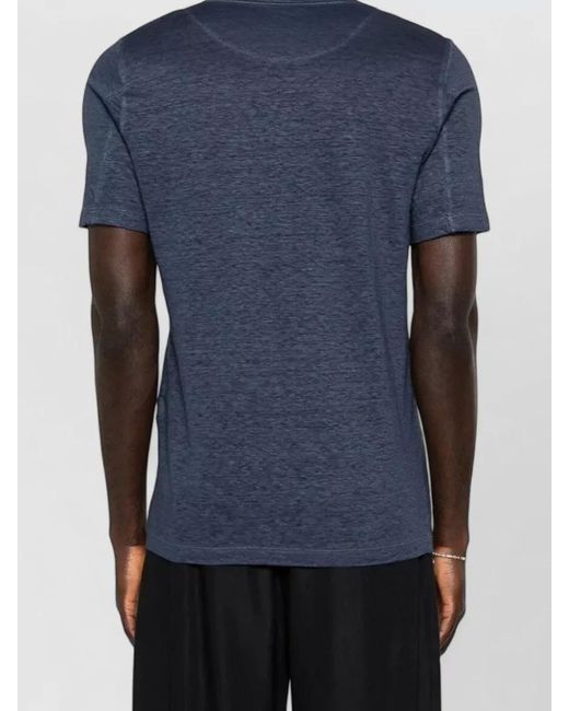 120% Lino Blue Linen Crew Neck Short Sleeve T-Shirt for men