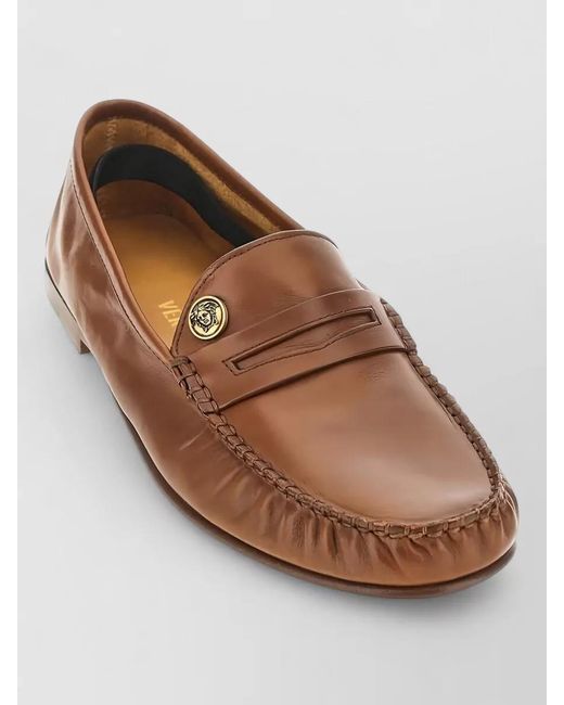 Versace Brown Loafers Lace Up Shoes Round Toe for men