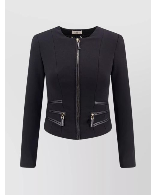Elisabetta Franchi Blue Blazer With Pockets And Zip