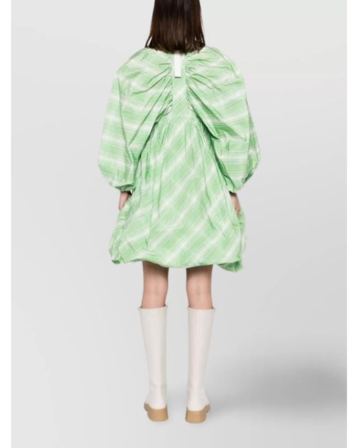 Jil Sander Green Plaid-Check Puff-Sleeve Mini Dress