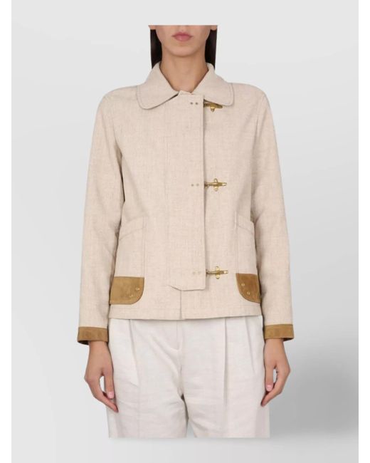 Fay Natural Collar Trimmed Jacket Featuring Pockets