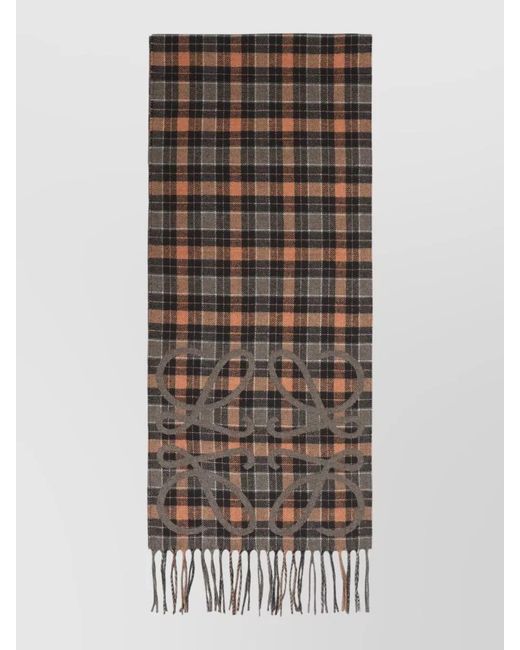 Loewe Multicolor Anagram Scarf Checkered Pattern Fringe Detail