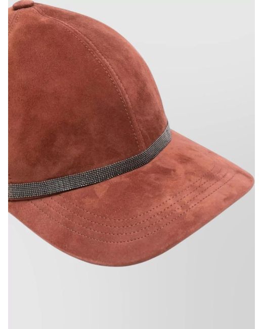 Brunello Cucinelli Red Leather Baseball Cap Contrast Band Design