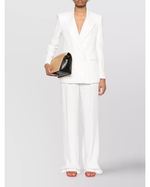 Elisabetta Franchi White Linen Blend Double-Breasted Blazer