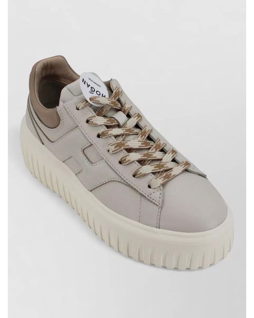Hogan White Leather Platform Sneakers Contrasting Sole Design