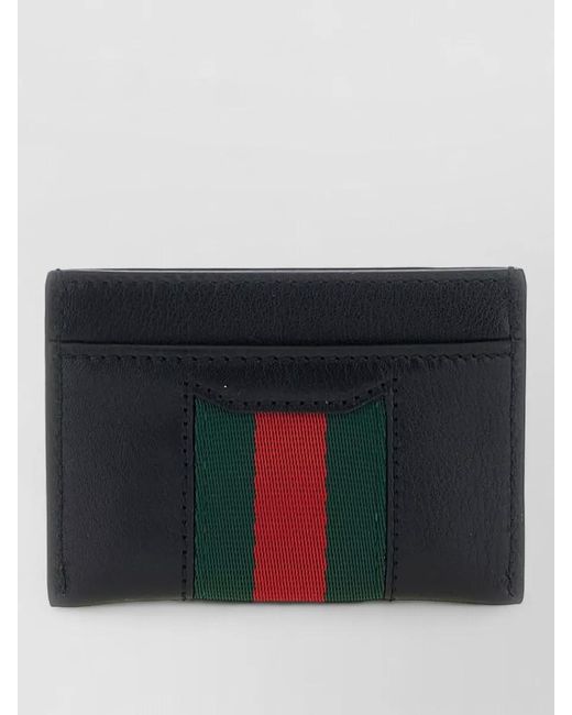 Gucci Black Horsebit Web Stripe Leather Card Holder