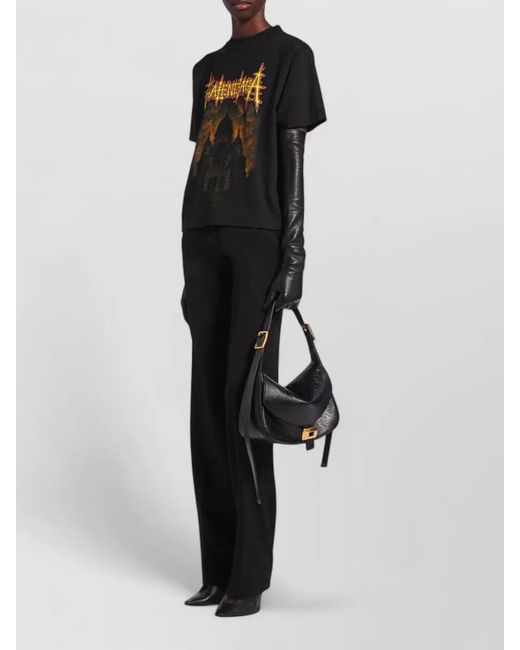 Balenciaga Black Medium Fit T Shirt Crew Neck Graphic