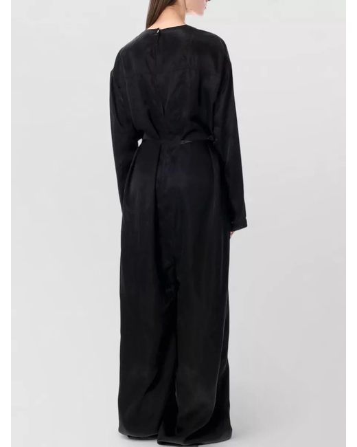 Rick Owens Black Long Sleeve Belted Jumpsuit Wide Leg