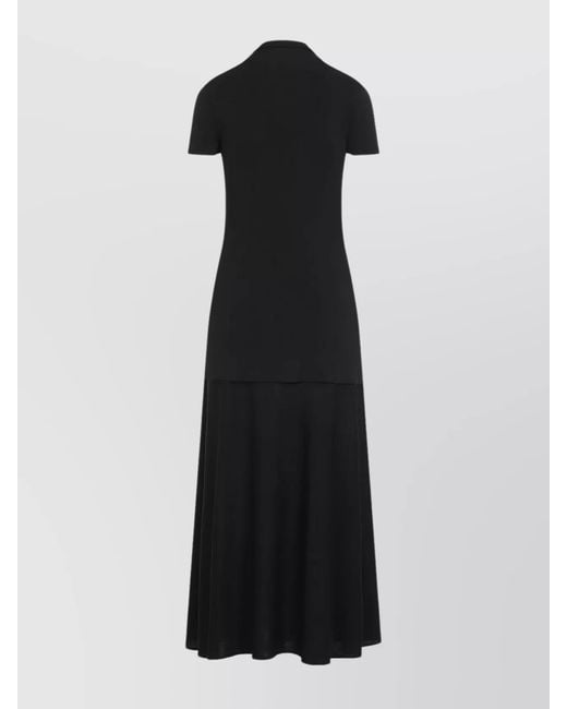 Jil Sander Black Knot-Detail Short-Sleeve Stand-Collar Maxi Dress