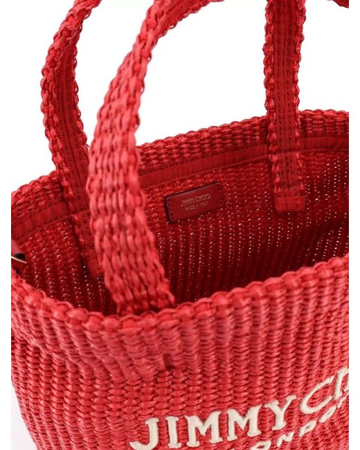 Jimmy Choo Raffia Crossbody Tote Bag Embroidered Logo Front