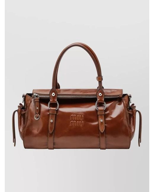 Miu Miu Brown Top Bag Buckle Detail Side Straps Handles