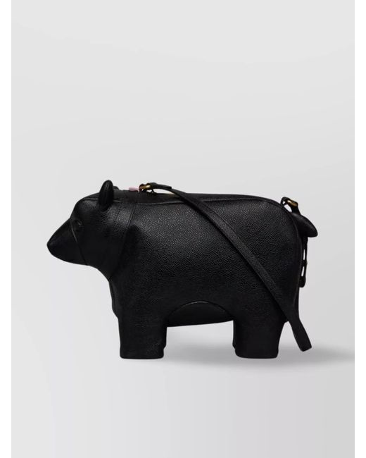 Thom Browne Black Pebble Grain Leather Shoulder Bag for men