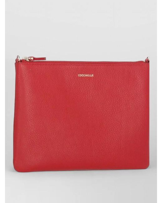 Coccinelle Red Pebbled Leather Pochette Removable Shoulder Strap
