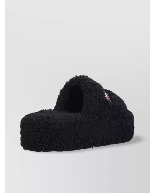 Balenciaga Black Logo Furry Slides