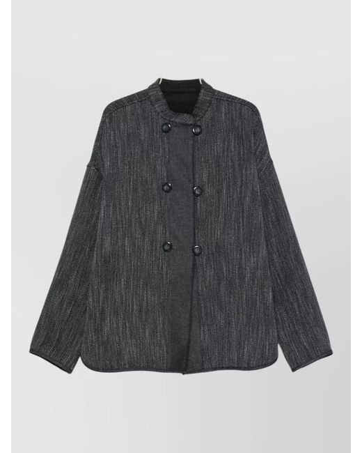 Emporio Armani Black Relaxed Fit Mid Length Herringbone Blazer