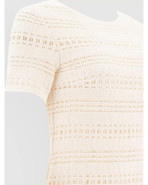 Sandbeige White Dress Back Tie Detail Crochet Texture