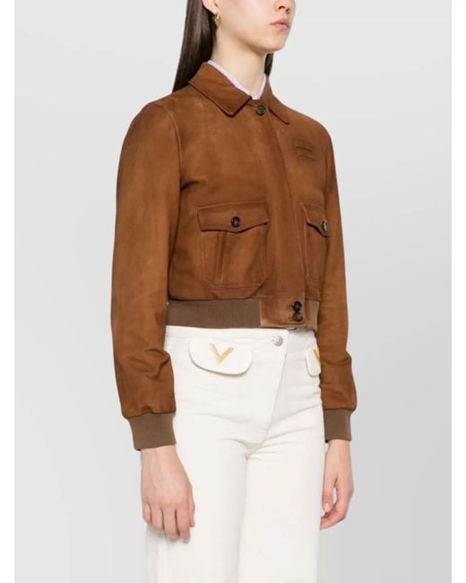 Miu Miu Brown Leather Cropped Jacket