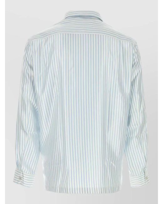 Tom Ford Blue Satin Shirt Striped Long Sleeves Embroidery for men