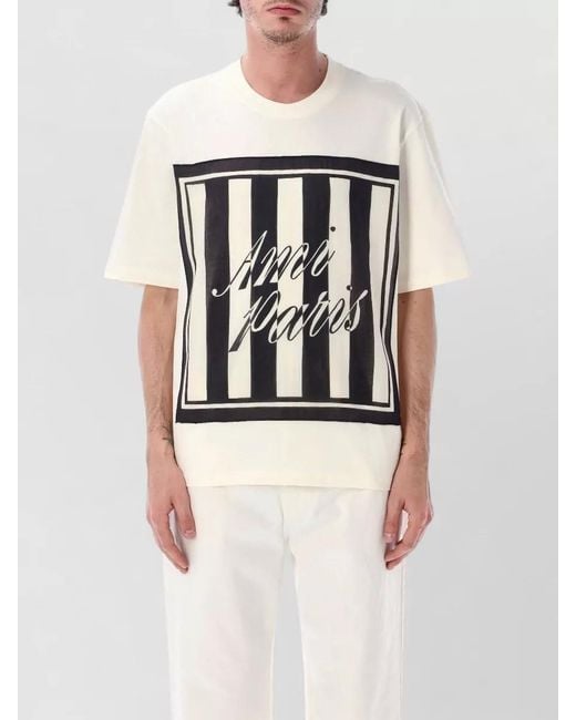AMI White Scarf Detail T-Shirt Short Sleeves Crew Neck for men