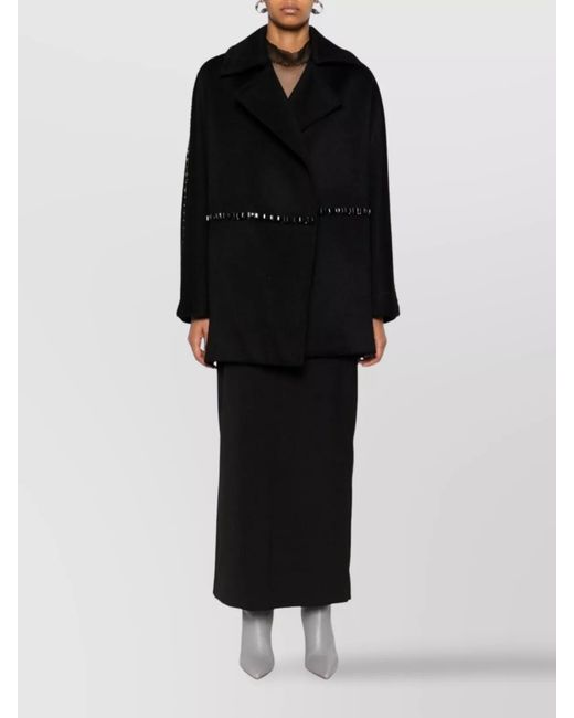 Max Mara Black Crystal Embellished Single Breasted Camel Hair Coat