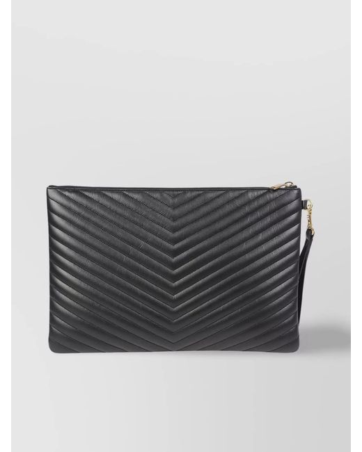 Saint Laurent Gray Cassandre Leather Clutch Bag