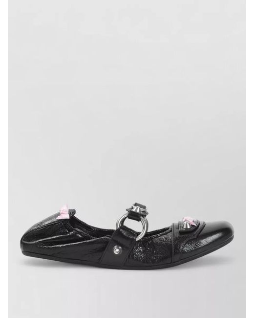 Balenciaga Black City Flat Sandals Bow Studs Texture
