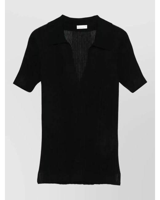 Roberto Collina Black Contrast Stitch Rib Knit Polo Shirt
