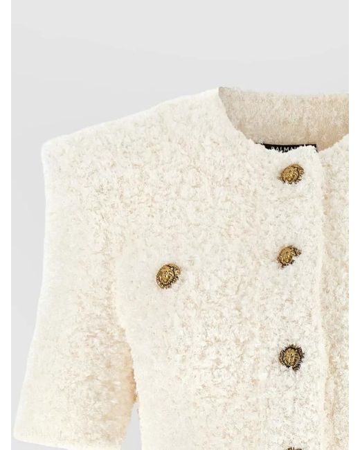 Balmain Natural Tweed Knit Cardigan Short Sleeves Buttons