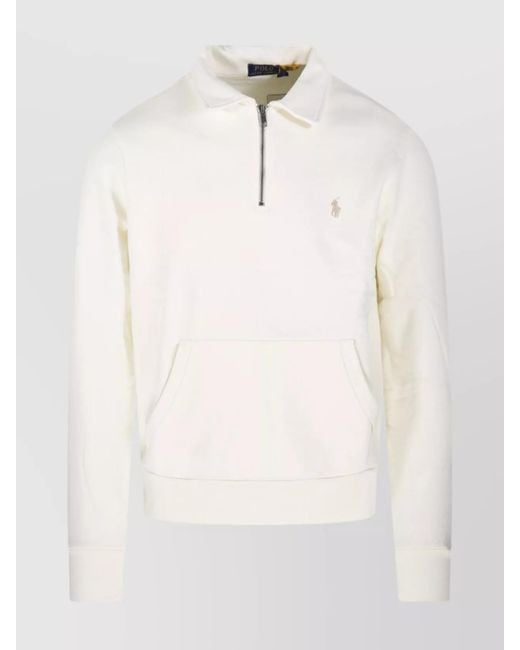 Ralph Lauren Natural Zip Front Pocket Sweater With Ribbed Cuffs And Hem for men