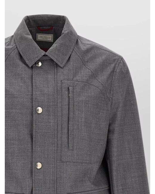 Brunello Cucinelli Gray Field Wool Canvas Shirt Collar Jacket for men