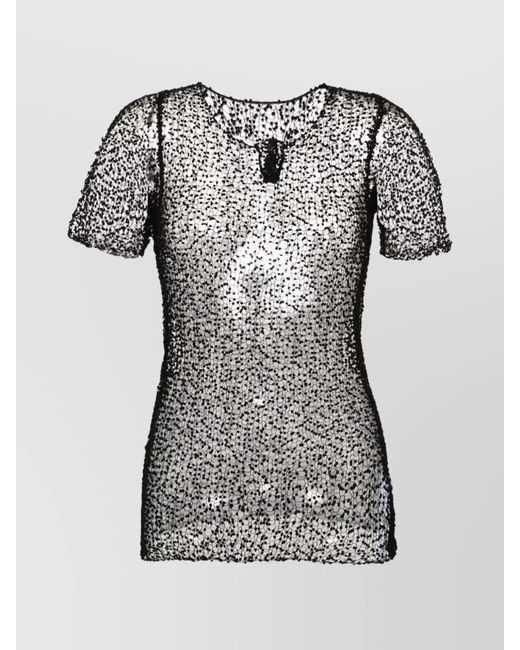 Maison Margiela Black Dot-Embroidered Semi-Sheer Short-Sleeve Top