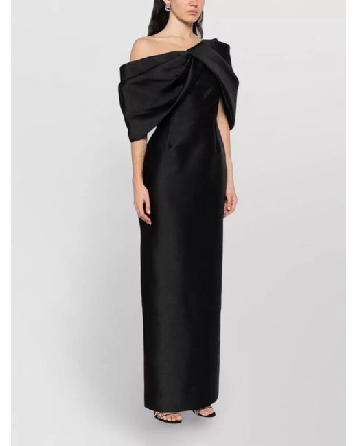 Solace London Black Davina Maxi Dress Asymmetric Neckline Bow