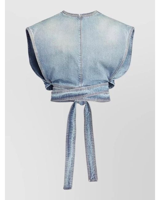 Alaïa Blue Denim Cropped Top Belt Detail