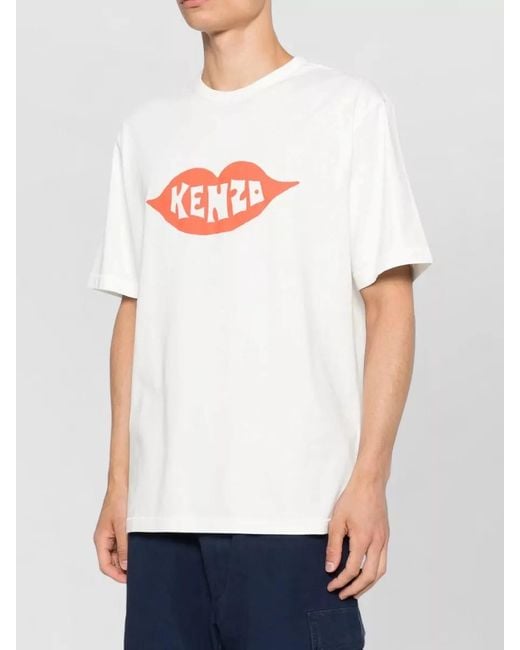 KENZO White Logo Crew Neck Graphic Print T Shirt for men