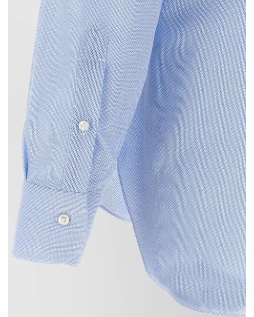 Barba Napoli Blue Honeycomb Texture Shirt Button Down Collar for men