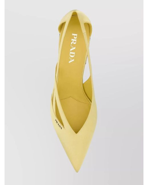 Prada Yellow Satin Pumps With Block Heel And Side Cut-Outs