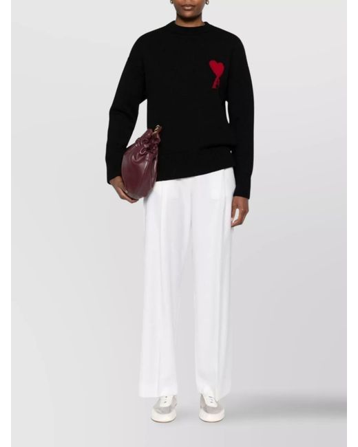 AMI Black Heart Motif Wool Cardigan With Crew Neck