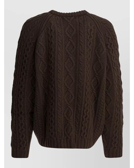 Sandbeige Brown Sweater Cable Pattern Crew Neck Long Sleeves