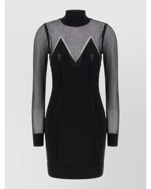 elisabetta franchi black mini dress Power Mesh Fitted Short Sleeve Mini Dress for Tall Women in Deep Black XL / Tall / Deep Black