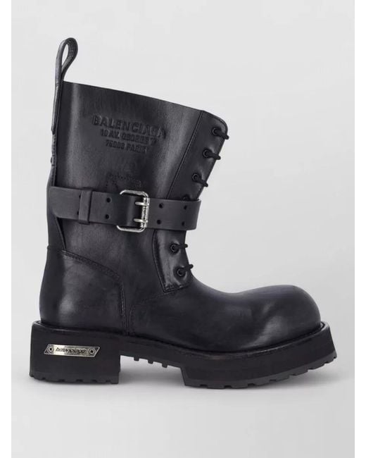 Balenciaga Black Leather Lace-Up Ankle Boots for men