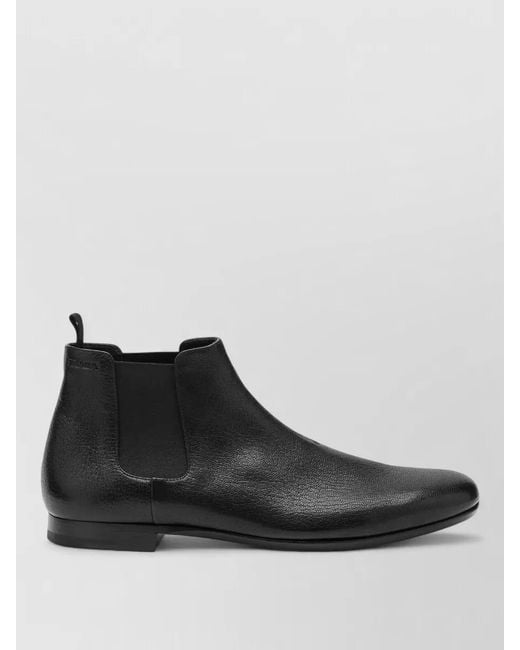 Prada Black Leather Boots Pull Tab Round Toe for men