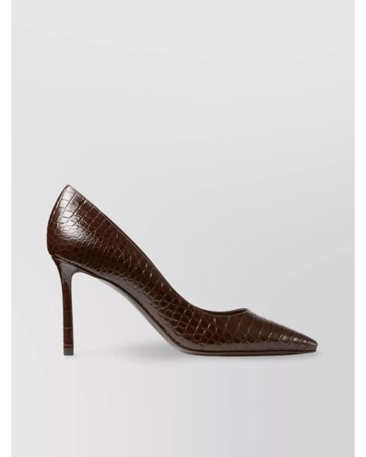 Jimmy Choo Brown Croc Embossed Leather Pointed Toe Pumps