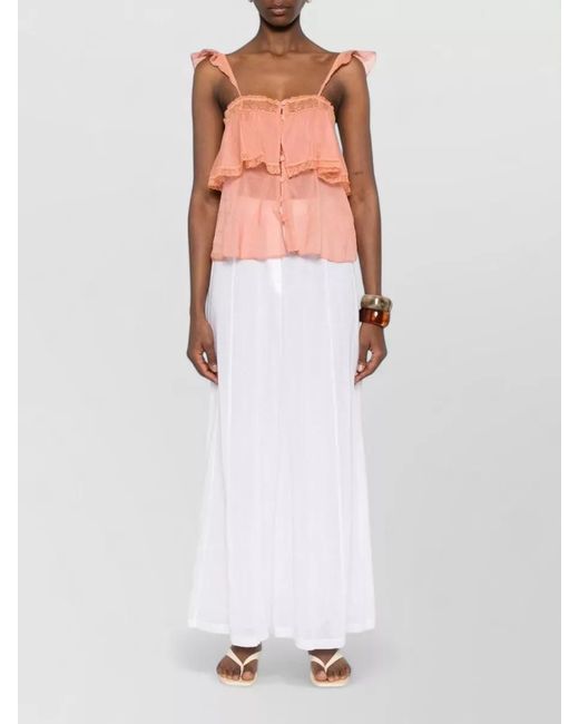 Forte_forte Pink Tiered Sleeveless Top Lace Trim Sheer