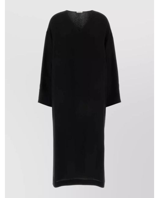 The Row Black Crepe Heloise Dress Long Sleeve Midi