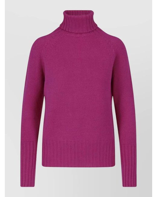 Drumohr Purple Knit Turtleneck Long Sleeve Crewneck Top